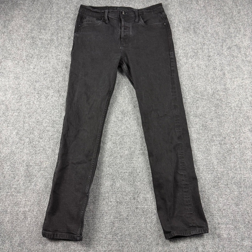 Unbranded Brand UB244 Jeans Mens 33 Black Tapered Stretch Selvedge Denim Denim